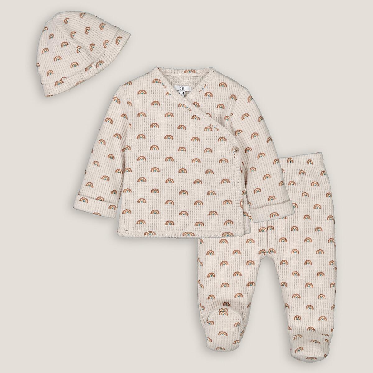 Image of 3-teiliges Set Aus Waffelpikee Unisex Weiss Bedruckt 3 mesi