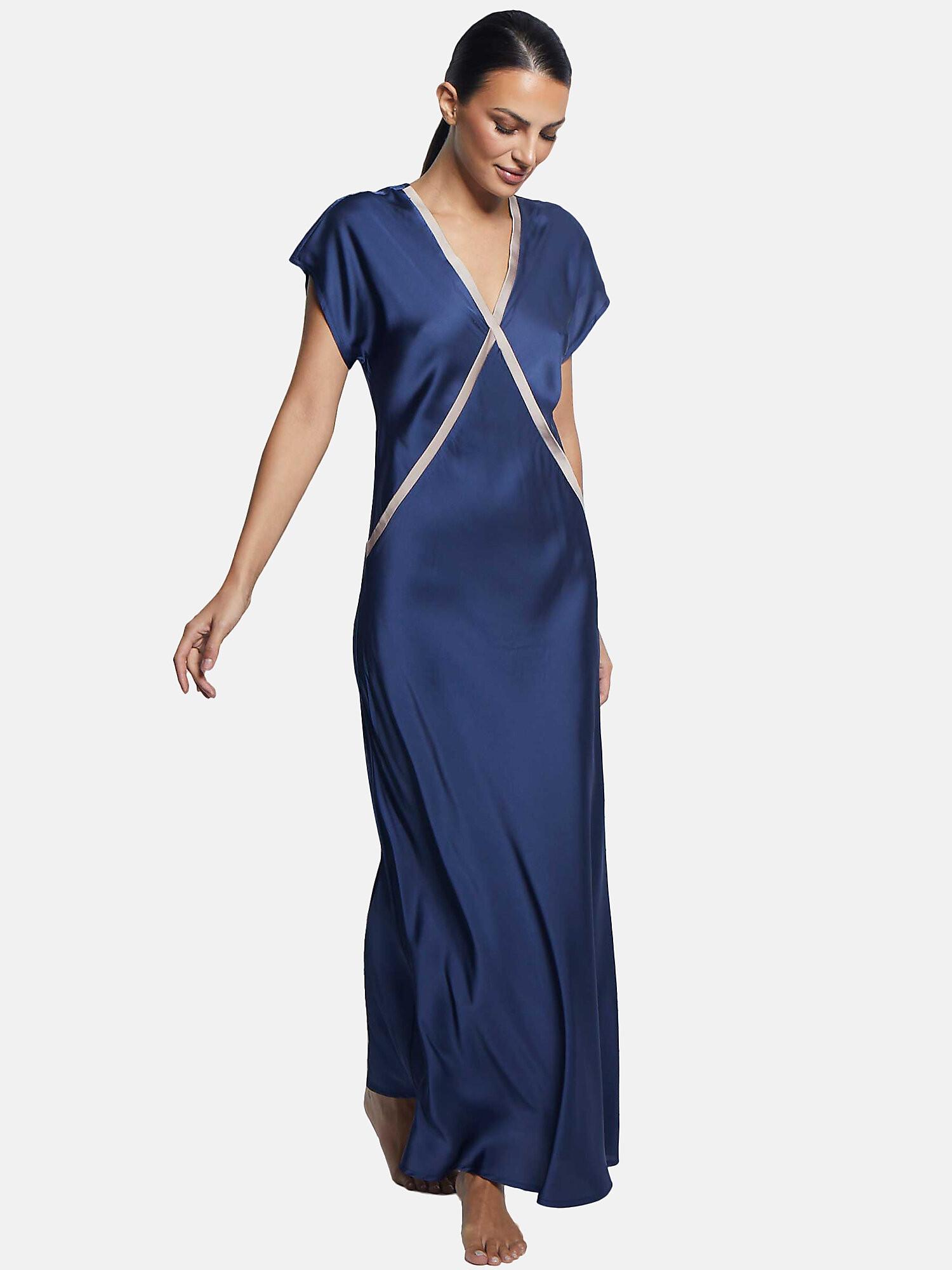 Image of Nachthemd Lang Kurzarm Satin Damen Königsblau M