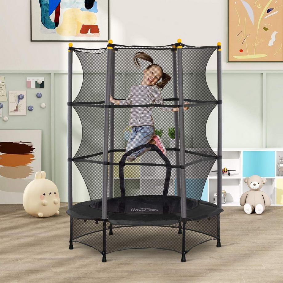 Northio Kindertrampolin Ø140 cm, Trampolin mit Sicherheitsnetz, Randabdeckung, Gartentrampolin für Kinder 3-10 Jahre, bis 50 kg belastbar, Schwarz  