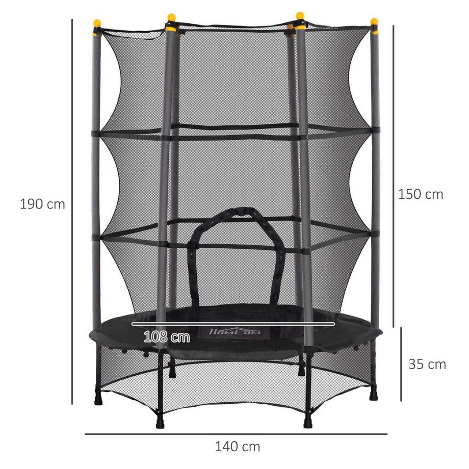 Northio Kindertrampolin Ø140 cm, Trampolin mit Sicherheitsnetz, Randabdeckung, Gartentrampolin für Kinder 3-10 Jahre, bis 50 kg belastbar, Schwarz  