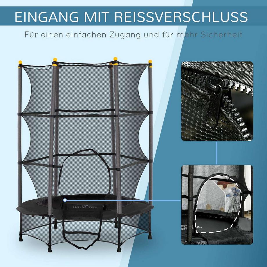 Northio Kindertrampolin Ø140 cm, Trampolin mit Sicherheitsnetz, Randabdeckung, Gartentrampolin für Kinder 3-10 Jahre, bis 50 kg belastbar, Schwarz  