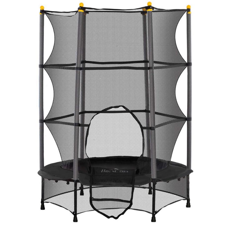 Kindertrampolin Ø140 cm, Trampolin mit Sicherheitsnetz, Randabdeckung, Gartentrampolin für Kinder 3-10 Jahre, bis 50 kg belastbar, Schwarz