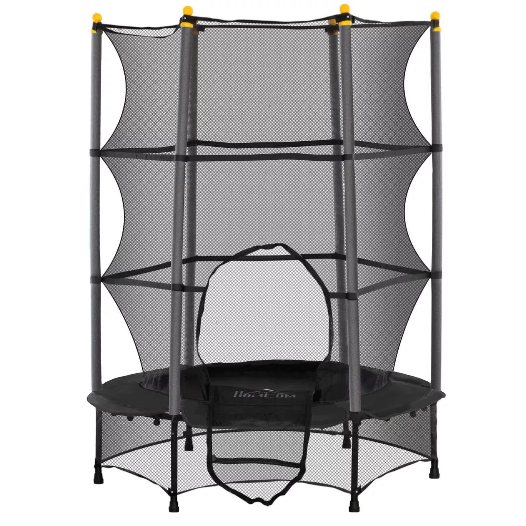 Northio - Trampolino per bambini Ø140 cm, trampolino con rete di sicurezza, copertura del bordo, trampolino da giardino per bambini 3-10 anni, portata fino a 50 kg, nero, 195 cm