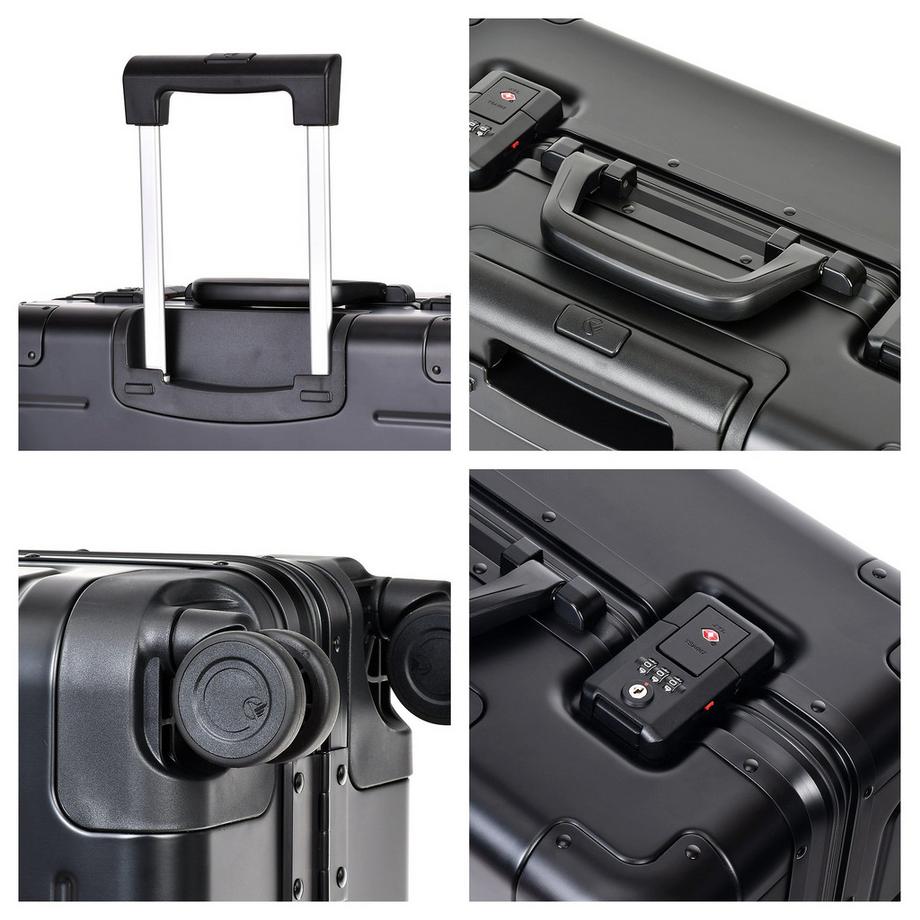 Eminent Gold  Athens Pilotenkoffer Schwarzes Aluminium 4 Rollen 