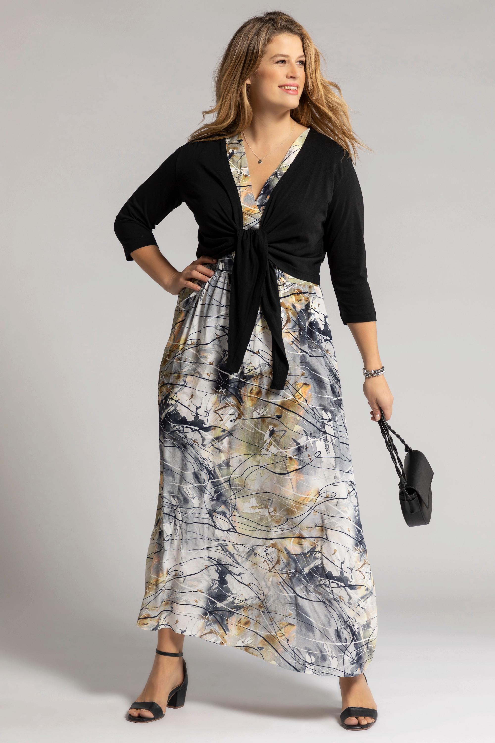 Ulla Popken Boléro en jersey veste courte manches 3/4 noué à la taille  