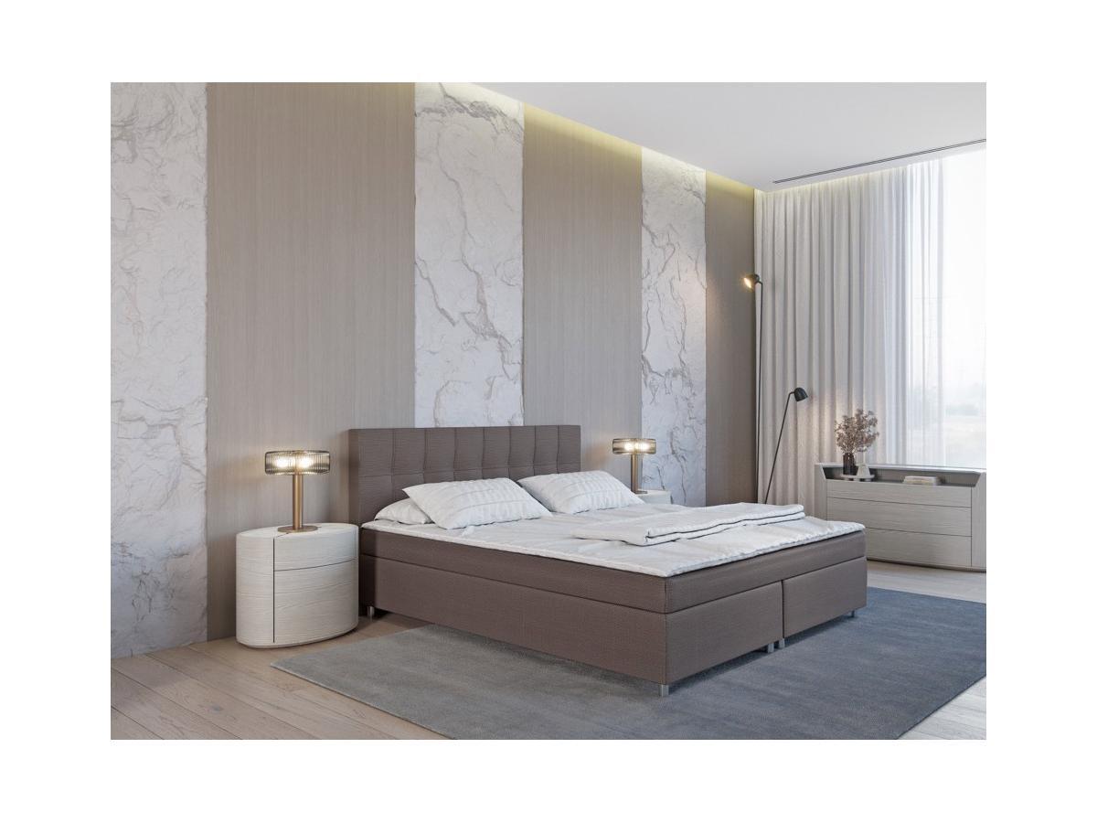 DREAMEA Set letto boxspring testata + reti + materasso + topper SIERO di DREAMEA tessuto grigio  