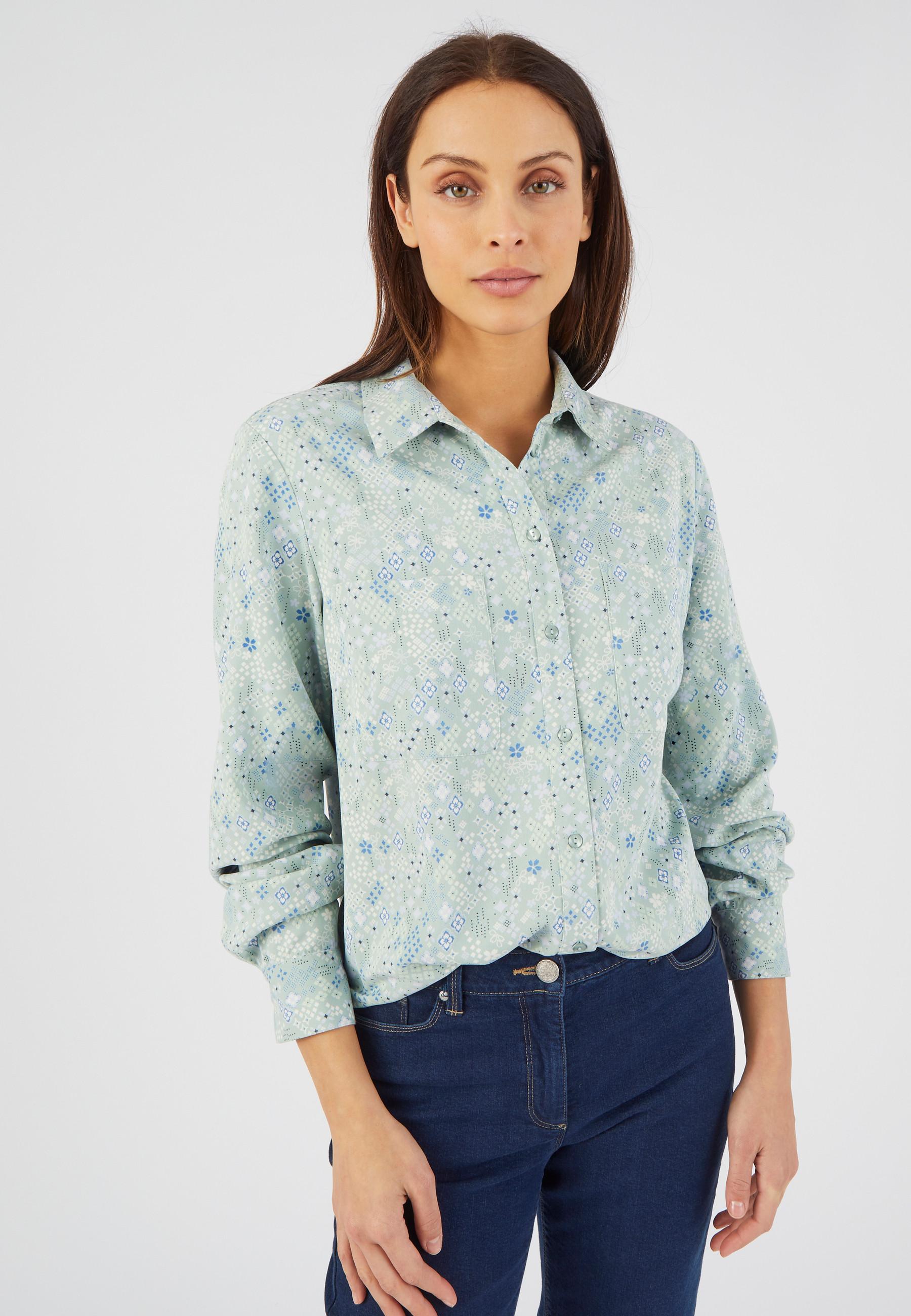 Image of Warme Bluse Aus Reiner Viskose, Gemustert Damen Grün 44