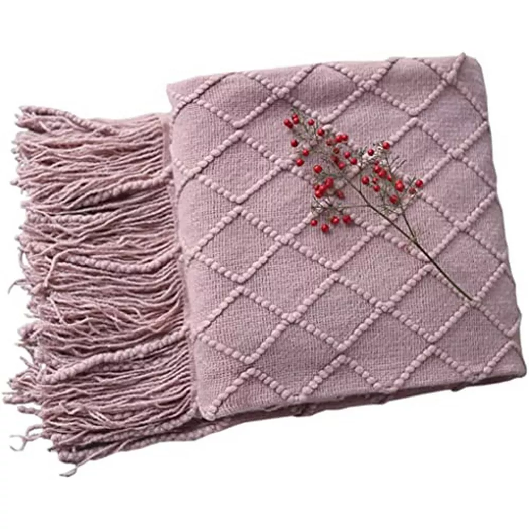 Alopini - Living Blanket Soft Knit Wool Blanket Tassel Cuddle Blanket Sofa Blanket Sleep Blanket, Weiche Strick Wolldecke mit Quasten, Onesize, Violett