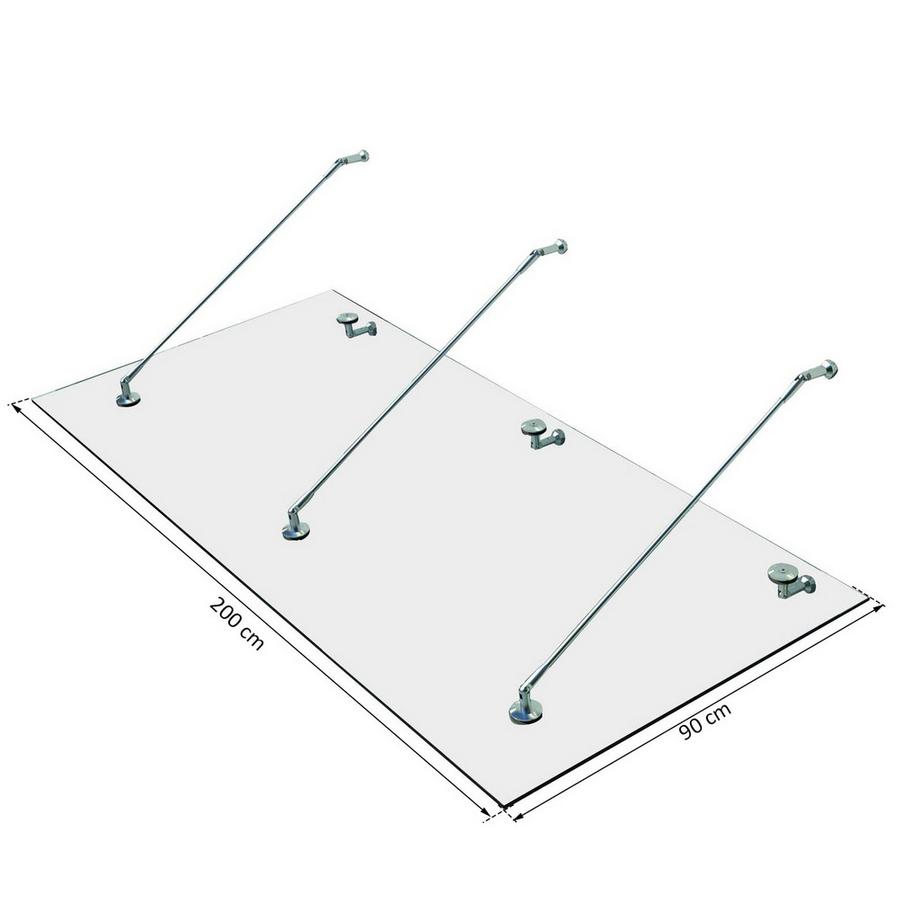 Northio Vordach Glasvordach Sicherheitsglas Edelstahl 200X90Cm  