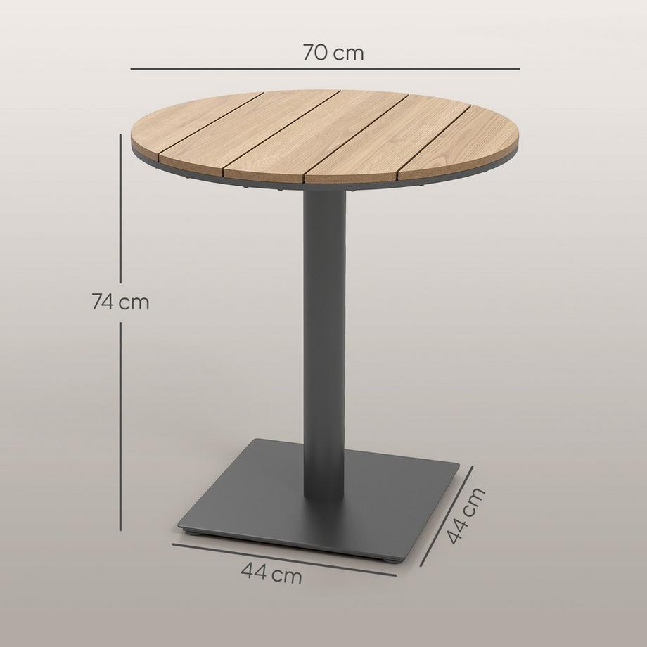 Northio Table de jardin Ø70 cm, table de balcon ronde résistante aux intempéries avec design à lattes, table à manger d'extérieur en acier, table de camping, table d'appoint, table de patio pour jardin, terrasse, balcon, bois naturel  