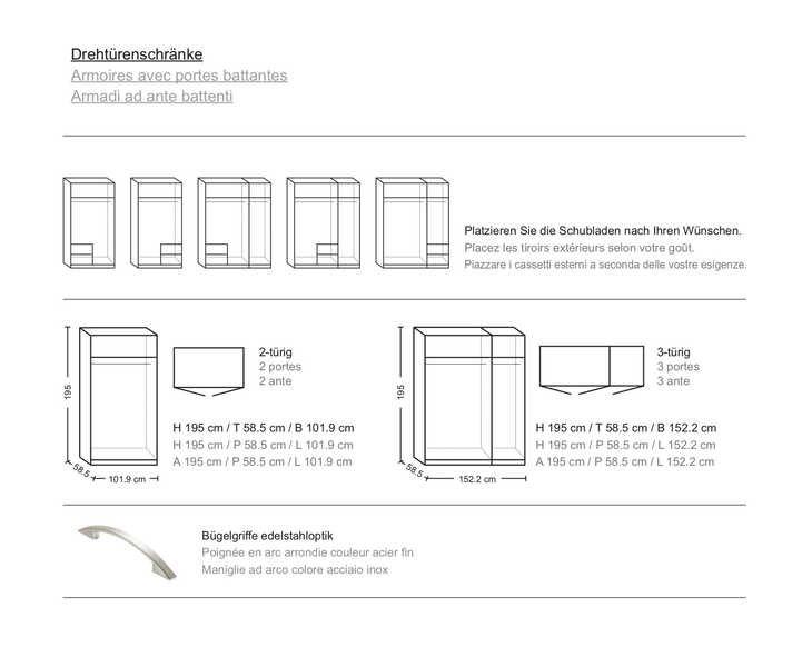 Jutzler Armoire à portes battantes anthracite blanc crème mat 101,9 x 195  