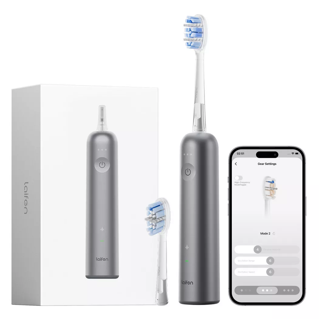 Cepillo de dientes eléctrico Laifen Wave Pro, con doble modo de funcionamiento, sistema de limpieza diaria, sensor inteligente de presión y una batería de larga duración de 70 días. Resistente al agua