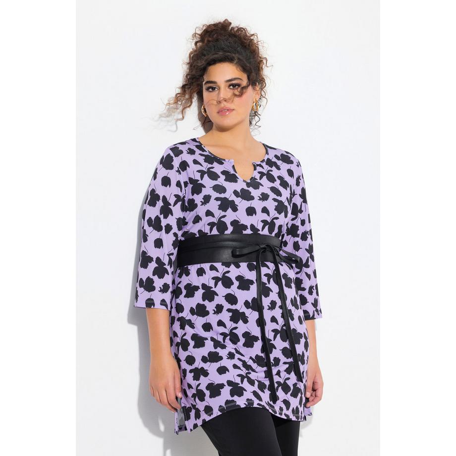 Ulla Popken T-shirt long col tunisien manches 3/4 coupe évasée  