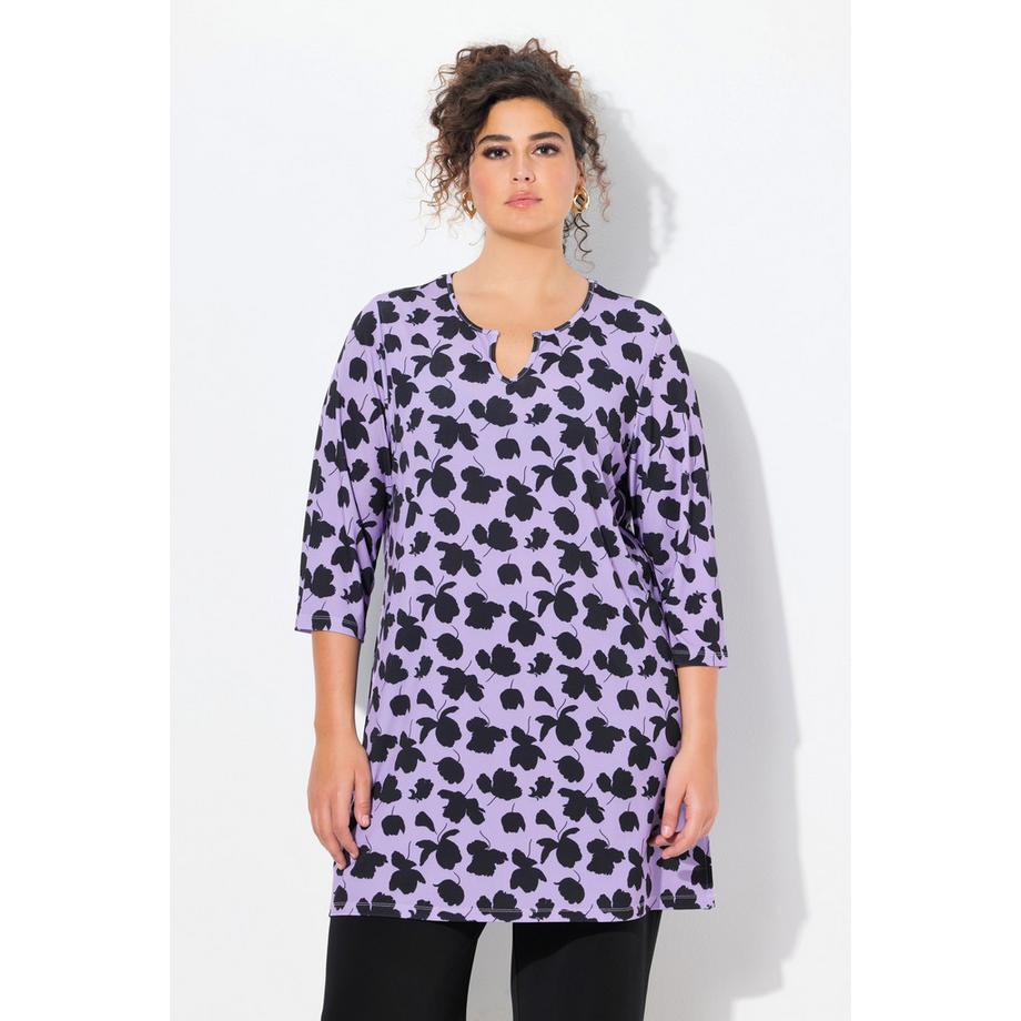 Ulla Popken T-shirt long col tunisien manches 3/4 coupe évasée  