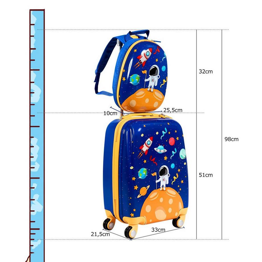 Northix  2tlg. Kinderkoffer + Rucksack aus Kunststoff Kindertrolley Kindergepäck Astronauten 