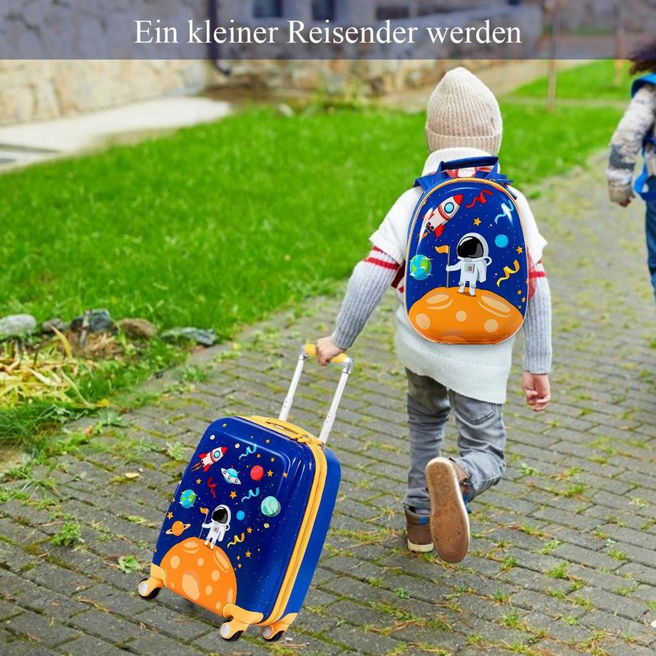Northix  2tlg. Kinderkoffer + Rucksack aus Kunststoff Kindertrolley Kindergepäck Astronauten 