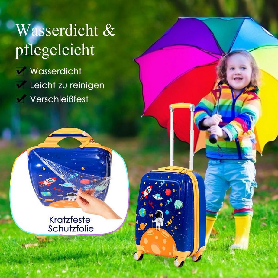 Northix  2tlg. Kinderkoffer + Rucksack aus Kunststoff Kindertrolley Kindergepäck Astronauten 