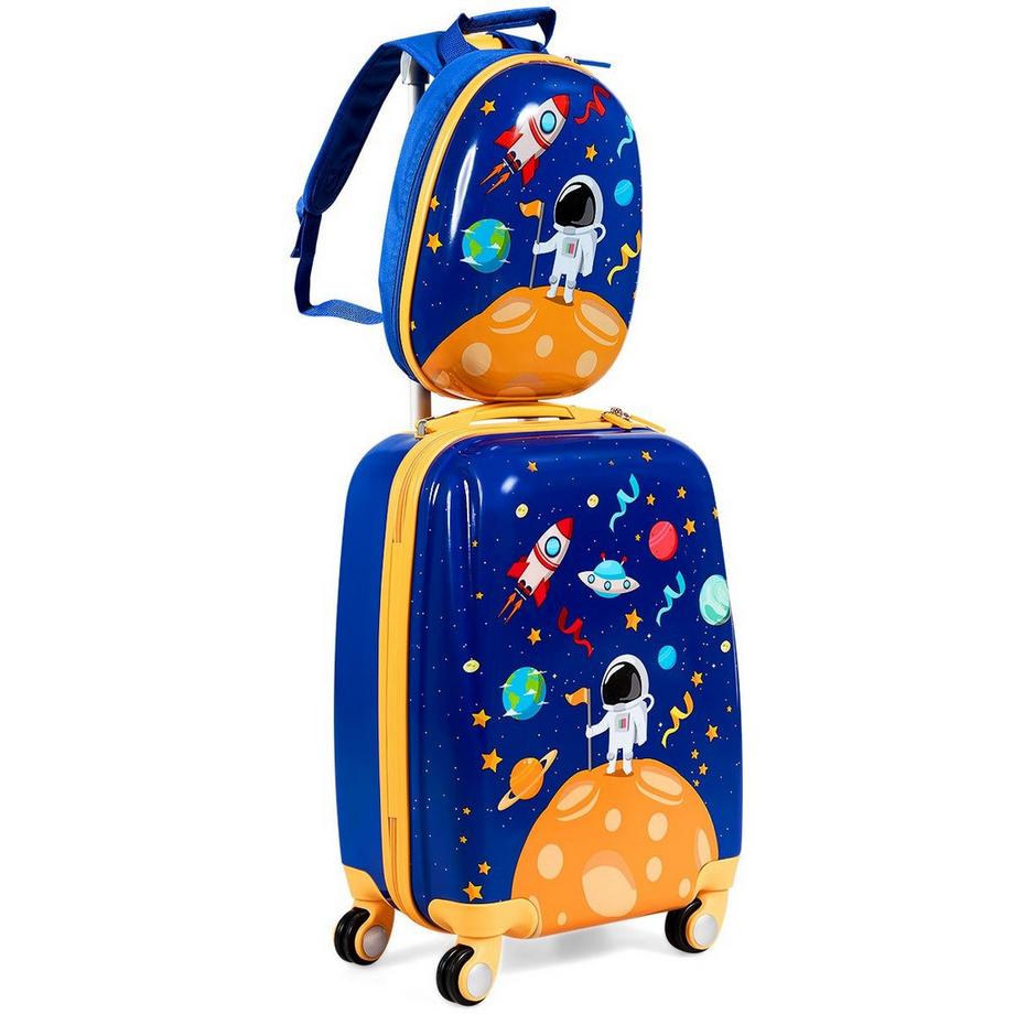 Northix  2tlg. Kinderkoffer + Rucksack aus Kunststoff Kindertrolley Kindergepäck Astronauten 
