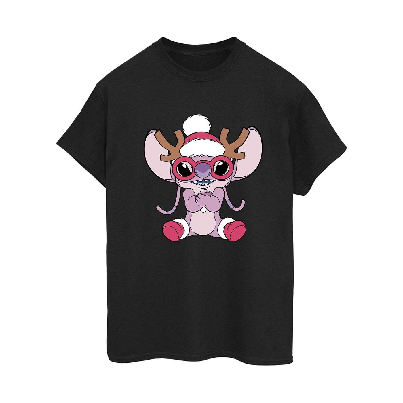 Image of Lilo & Stitch Angel Reindeer Tshirt Damen Schwarz XXL