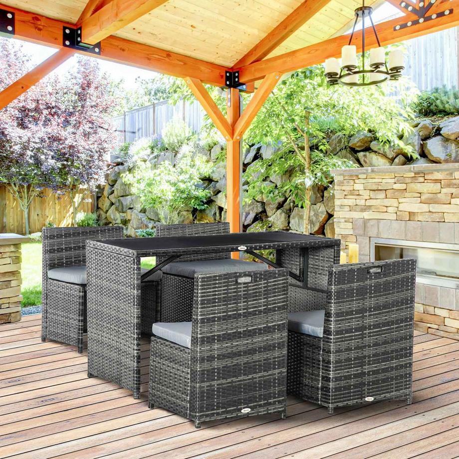 Northio  Polyrattan Gartenmöbel Für 4 Personen Rattan Essgruppe, Sitzgruppe Mit Sofa Garnitur, Stahl, Grau 