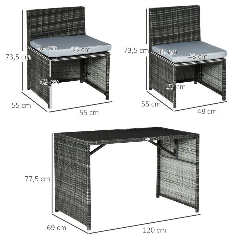 Northio  Polyrattan Gartenmöbel Für 4 Personen Rattan Essgruppe, Sitzgruppe Mit Sofa Garnitur, Stahl, Grau 