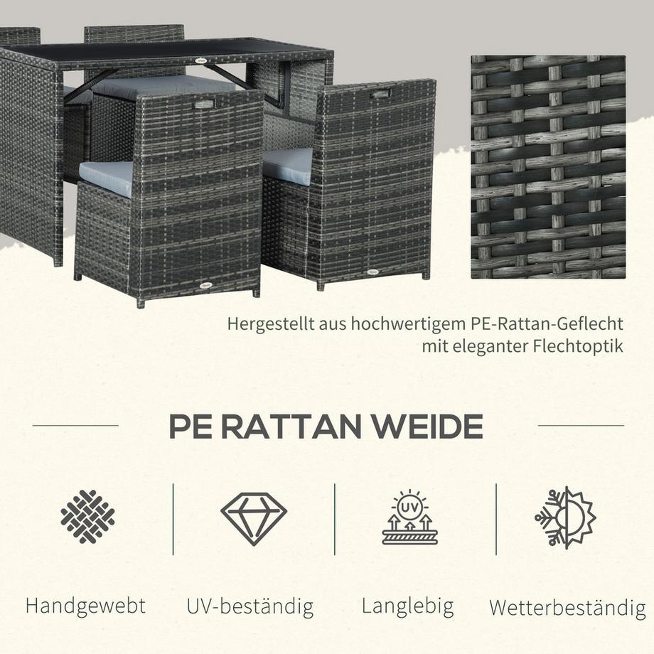 Northio  Polyrattan Gartenmöbel Für 4 Personen Rattan Essgruppe, Sitzgruppe Mit Sofa Garnitur, Stahl, Grau 