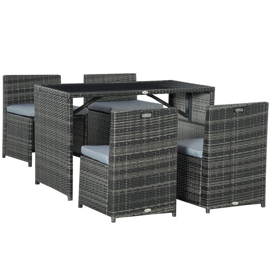 Northio  Polyrattan Gartenmöbel Für 4 Personen Rattan Essgruppe, Sitzgruppe Mit Sofa Garnitur, Stahl, Grau 