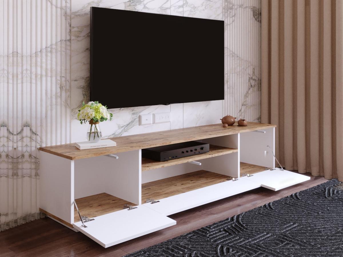 Vente-unique Mobile TV con 3 ante e 1 nicchia Bianco e Naturale - LOTULA  