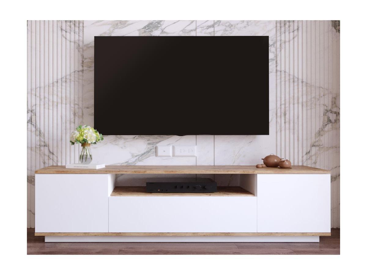 Vente-unique Mobile TV con 3 ante e 1 nicchia Bianco e Naturale - LOTULA  