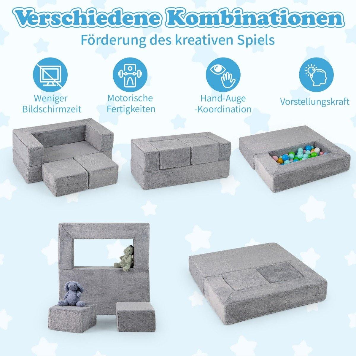 Northix Modulares Kindersofa Spielsofa aus Schaumstoff mit abnehmbarem Plüschbezug Grau  