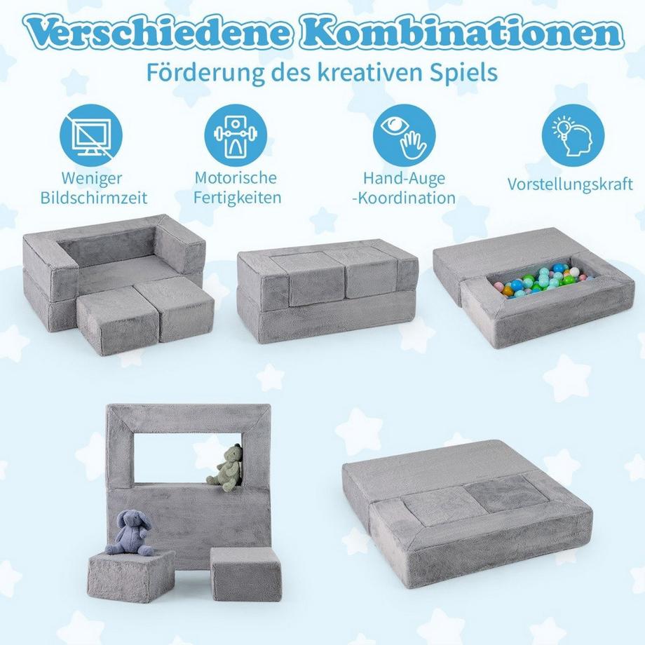 Northix Modulares Kindersofa Spielsofa aus Schaumstoff mit abnehmbarem Plüschbezug Grau  