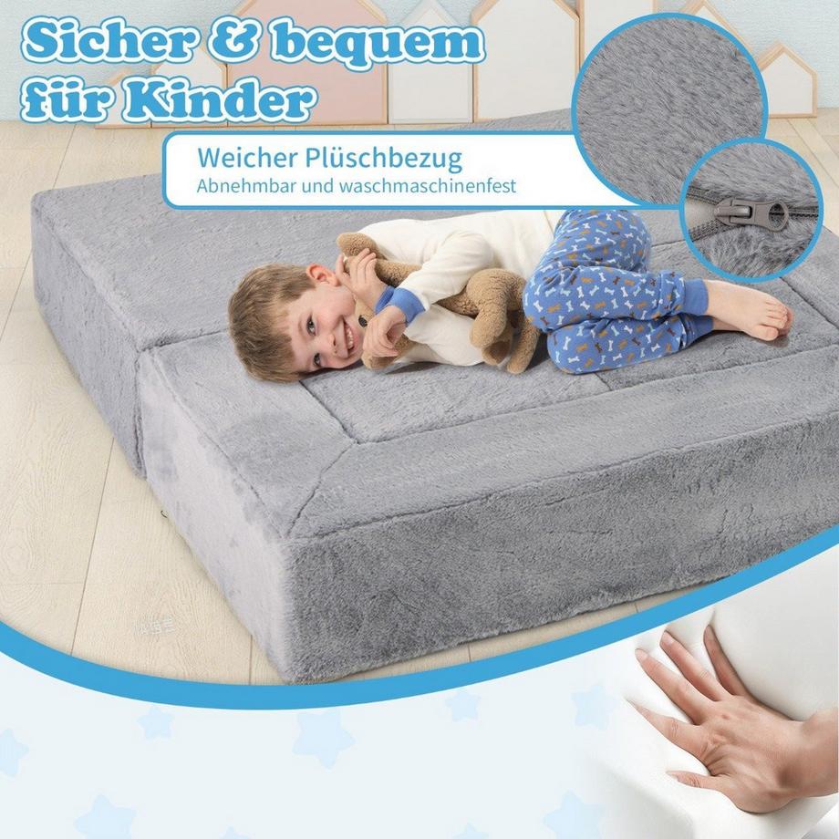 Northix Modulares Kindersofa Spielsofa aus Schaumstoff mit abnehmbarem Plüschbezug Grau  