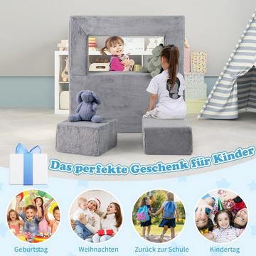 Divano da gioco modulare per bambini in schiuma con rivestimento in peluche sfoderabile grigio