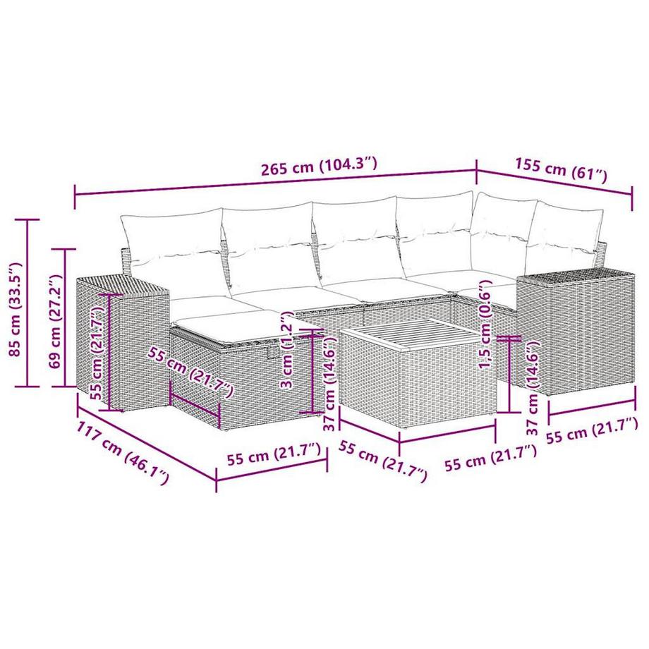 VidaXL set di divani da giardino Polirattan  