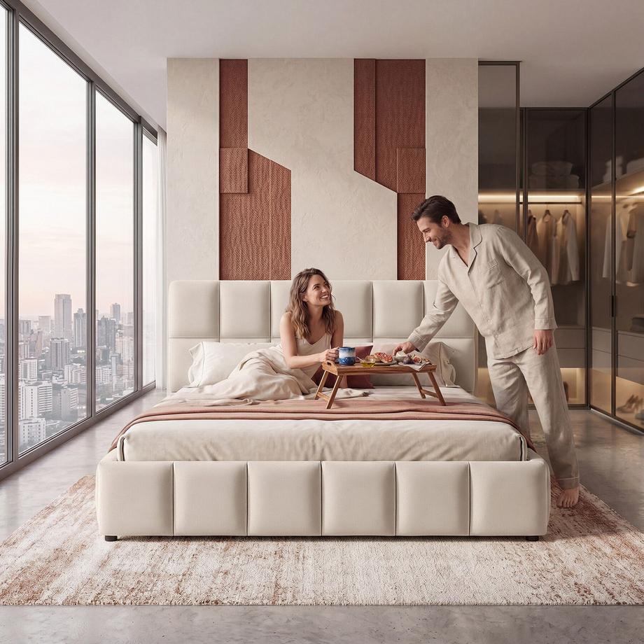 Tectake Lit rembourré Shirley Revêtement en velours avec motif matelassé  
