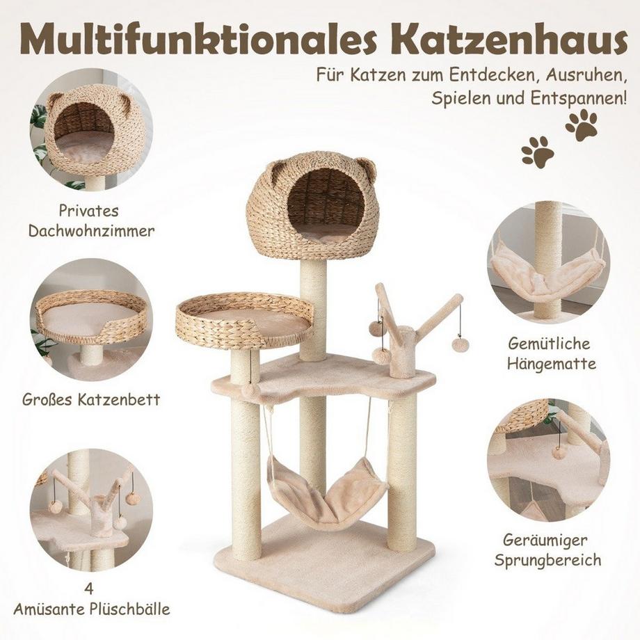 Northix  121 cm Hoher Kratzbaum Kletterbaum mit Katzenhöhle Natur 