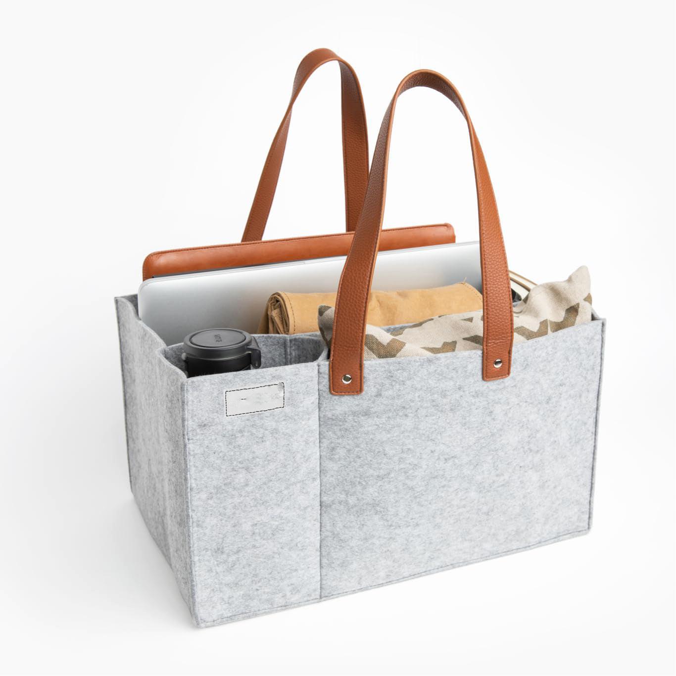 Image of Organizer-tasche Für Lehrer, Home Office Und Arbeit, Schulbedarf, Schreibwaren Und Bastelmaterial - Offenes Design Aus Filz Mit Kunstledergriffen Damen Grau ONE SIZE