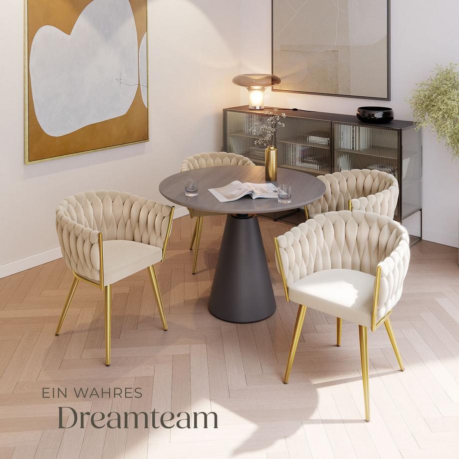 Tectake Set Esszimmerstuhl Astano gepolstert, mit Samtbezug, Knotendesign durchgehende Lehne  