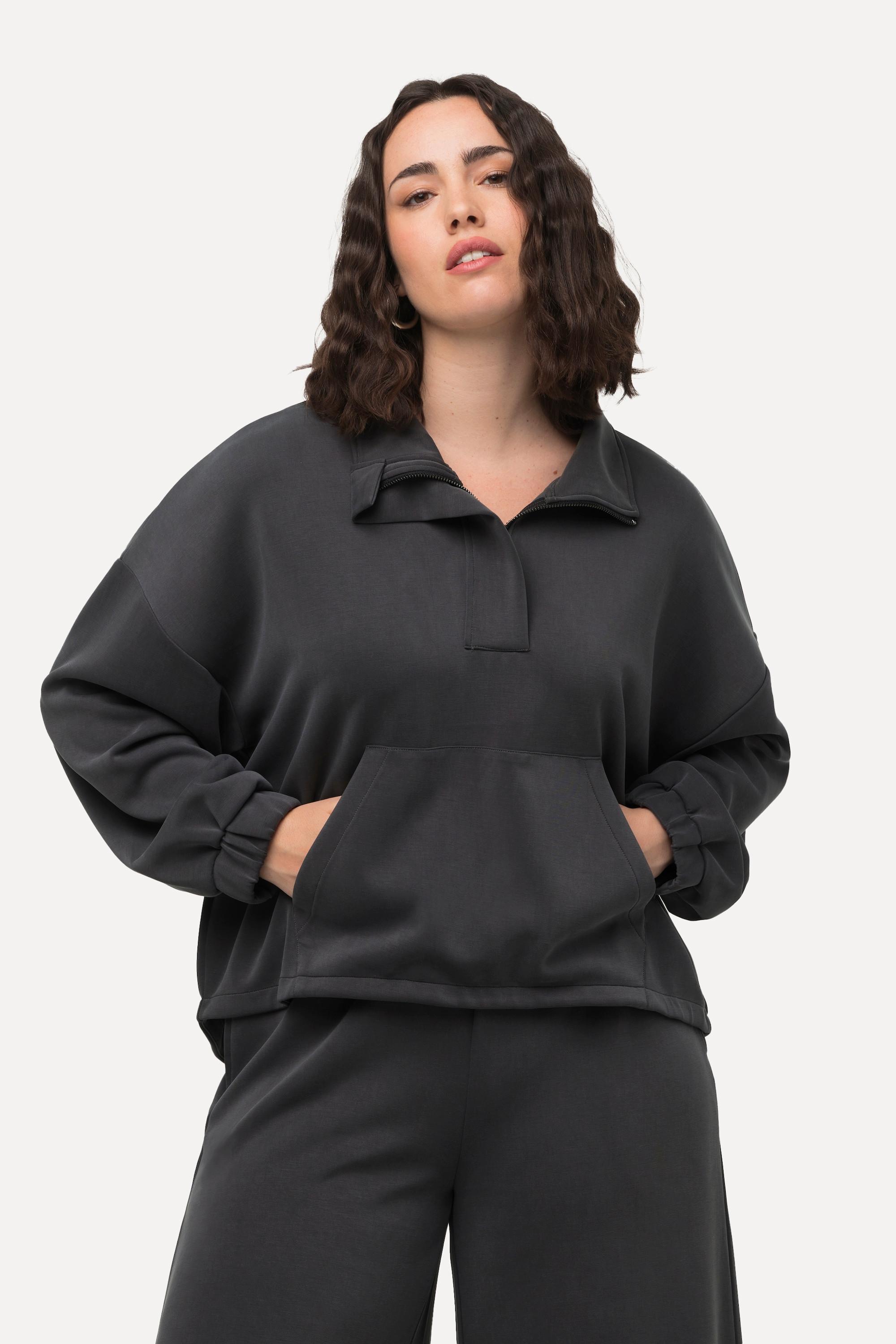 Ulla Popken  Felpa dal taglio oversize con collo alto e maniche lunghe 