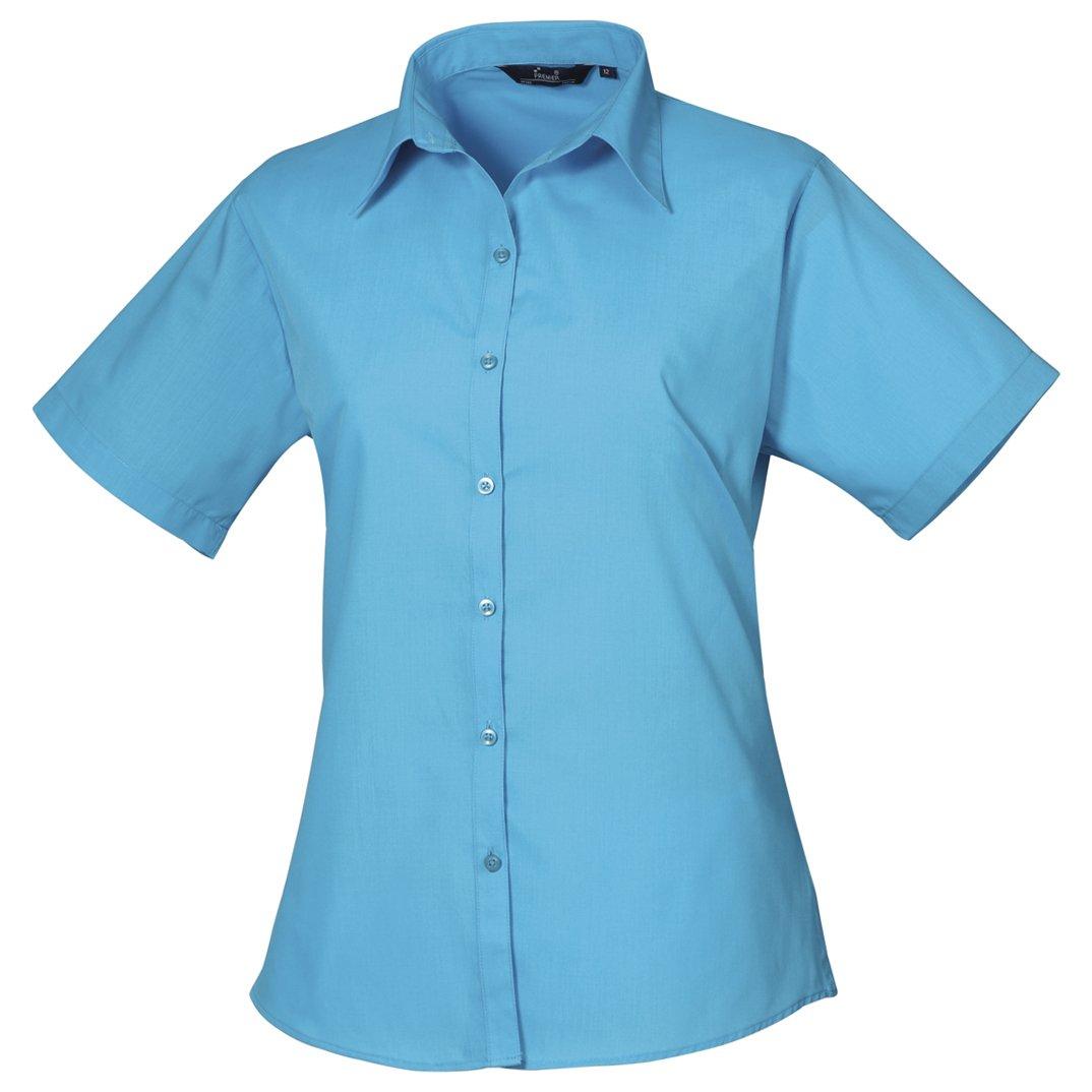 Image of Kurzarm Popeline Bluse Arbeitshemd Damen Türkisblau 54