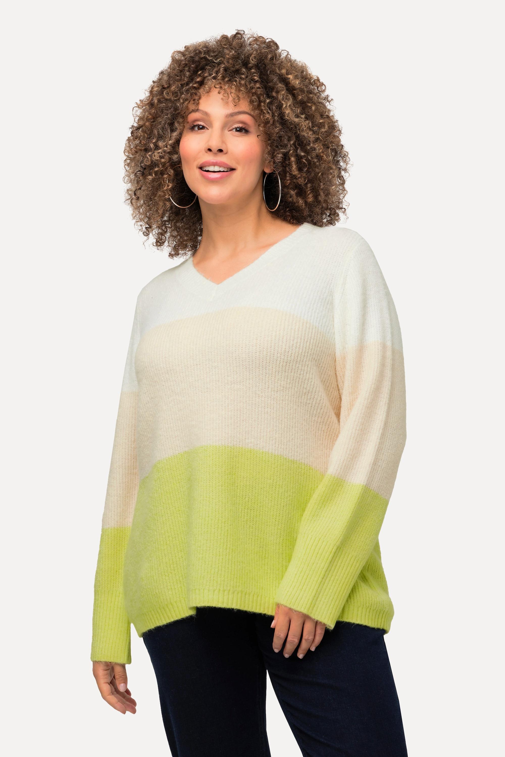 Ulla Popken  Pullover, Blockstreifen, V-Ausschnitt, Langarm 