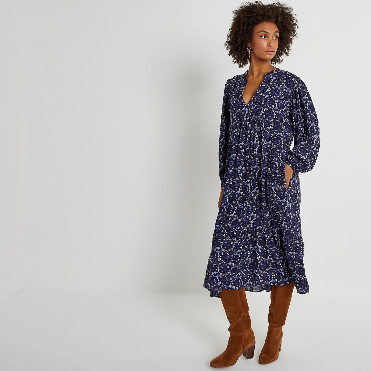 Image of Midikleid Mit Blumenmuster Damen Blau 42