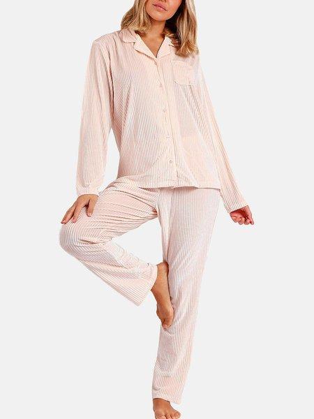 Admas  Samt Pyjama Outfit Hose Hemd Elegant Stripes 