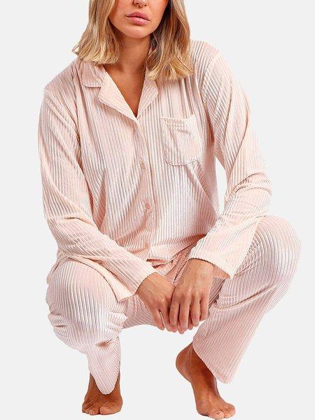 Admas  Samt Pyjama Outfit Hose Hemd Elegant Stripes 