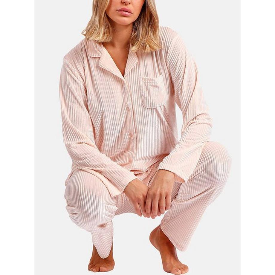 Admas Samt Gestreiftes Pyjama Set  