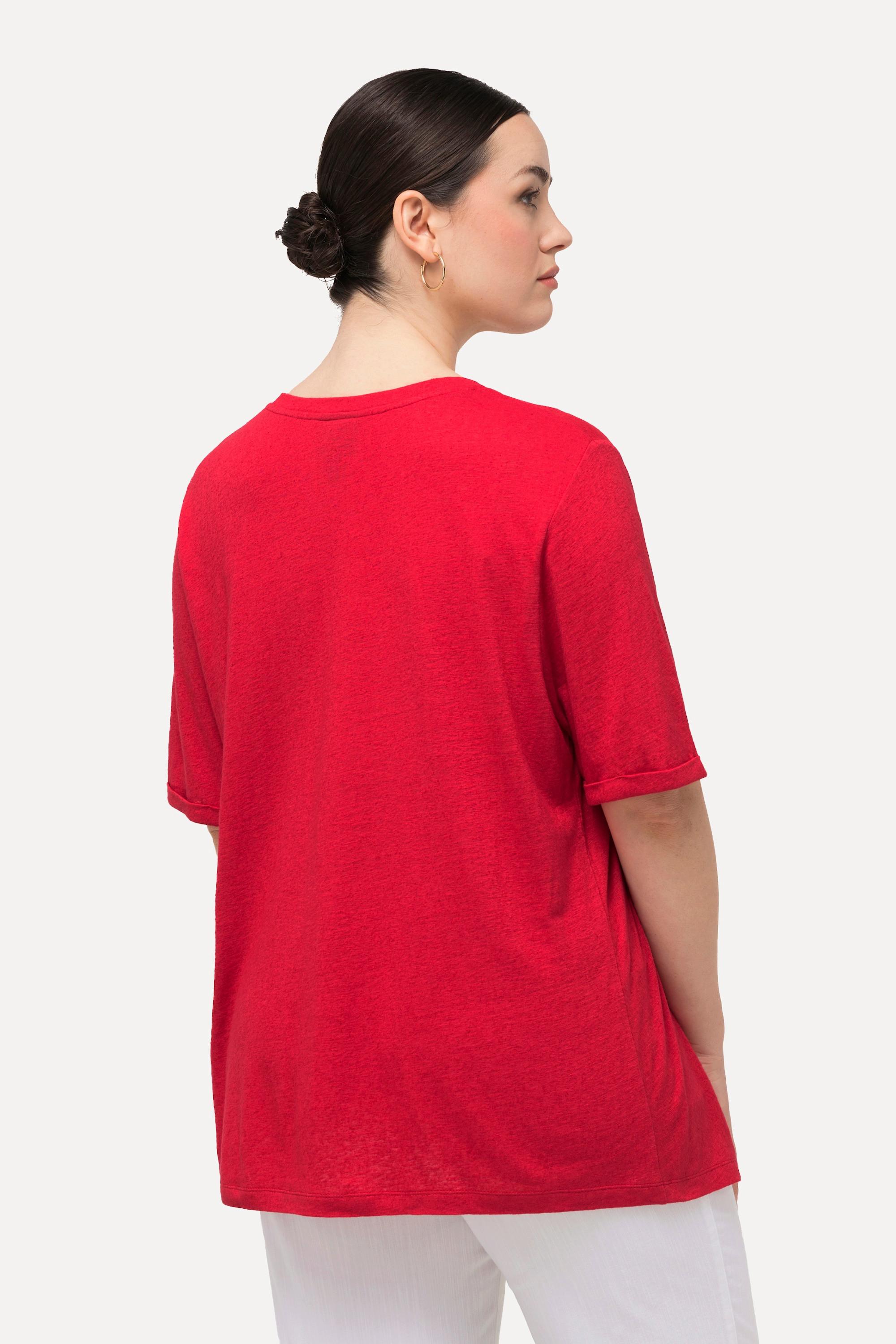 Ulla Popken  T-shirt con texture, taschino, scollo a V e mezze maniche 