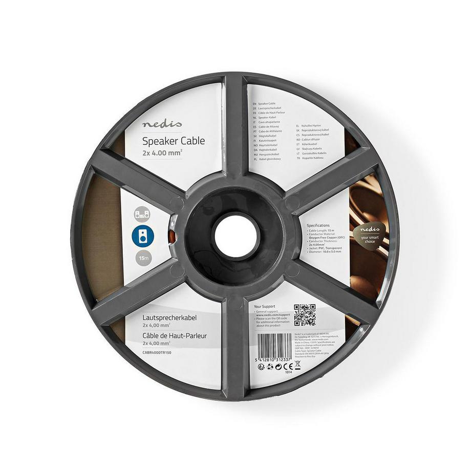 Nedis  Câble de raccordement | 2x 4.00 mm² | Câble de raccordement | 15.0 m | Rond | PVC | Transparent | Enrouleur 