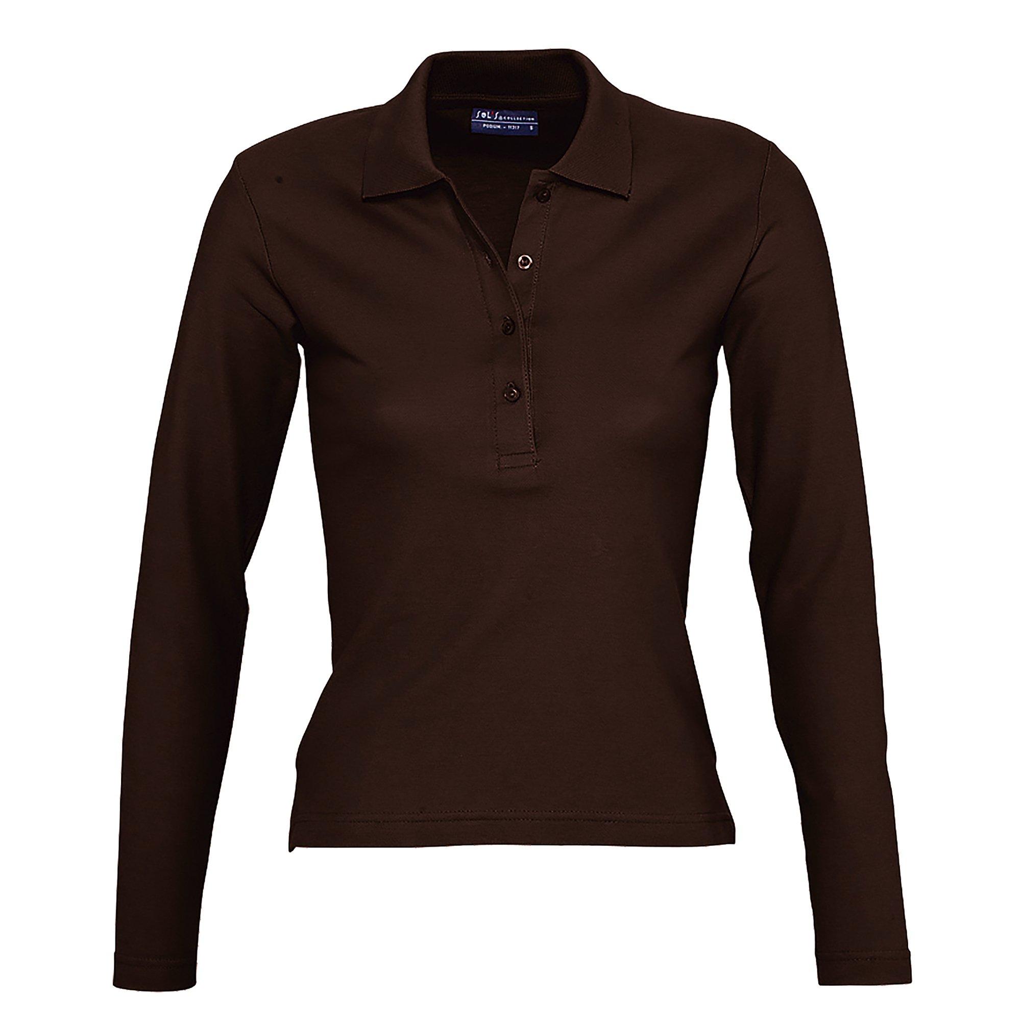 Image of Podium Pique Poloshirt, Langarm Damen Braun XL