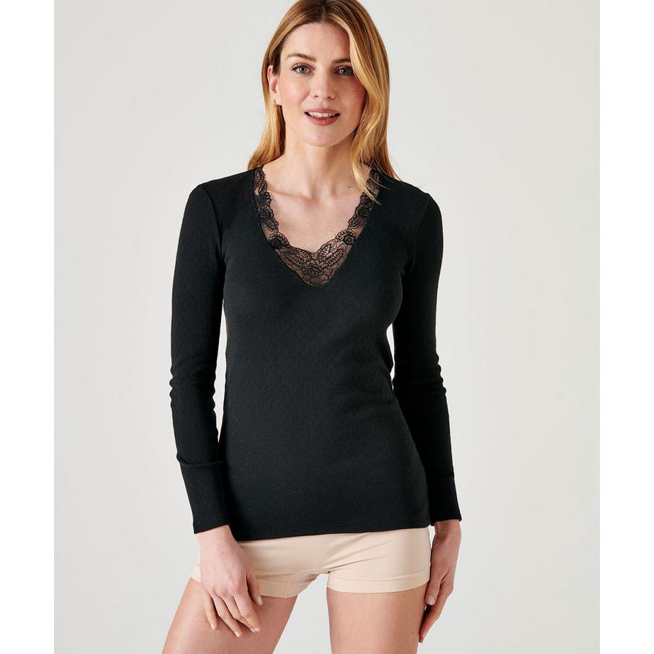 Damart Thermolactyl Ajour-Maschenware Langarm-T-Shirt  