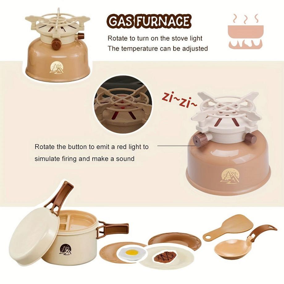 Activity-board  Ensemble de jouets de camping avec tente de jeu Jouets de feu de camp, ensemble de jouets de barbecue, ensemble de jouets de cuisine à découper, ensemble de jouets d'intérieur et d'extérieur. 